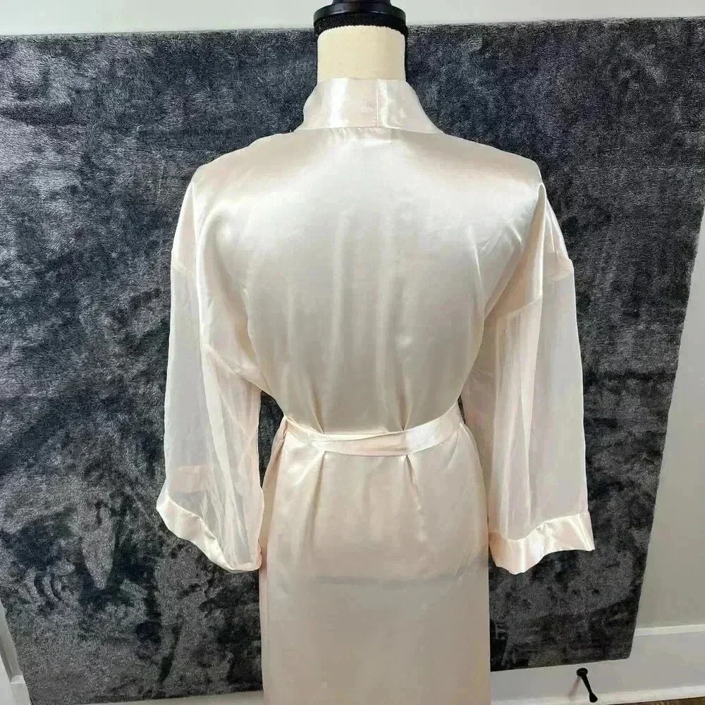 Vtg Alexandra Nicole Bridal Robe Light Pink Belted Embroidered Sz M Long Pockets - Picture 7 of 14